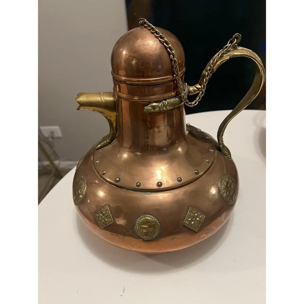 Vtg Middle East Copper / Brass Tea Pot Mystic Brass Creatures Approx 11" height - Picture 4 of 15